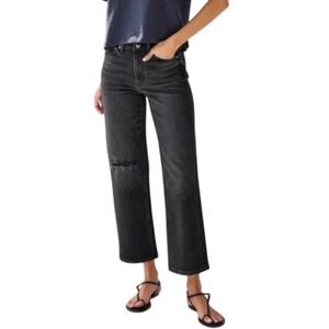 AYR The Easy Easy Jeans Womens Size 29 Black Denim Wide Straight Crop Distressed